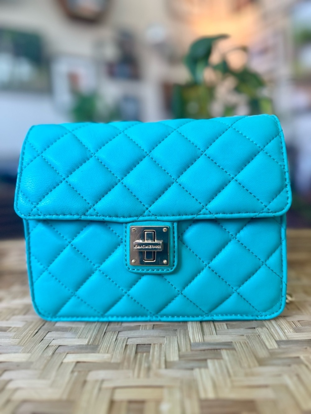 Isaac Mizrahi Turquoise Quilted Chain Crossbody Bag